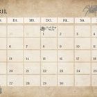 Kalender mit dem Monat April. Wochentage: MO bis SO. "Fred & George Weasley" steht am 1. April. Illustration: Spinne, Kessel.