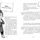 "Hakim, Held auf vier Reifen." Ein Junge mit Jacke voller Wörter und Friedenszeichen. Texte über seine Autoleidenschaft.