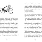 Seiten 22 und 23 aus einem Buch mit einem handgezeichneten Fahrrad. Im Text wird über Reiseziele wie Spanien und Italien gesprochen.