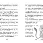 Seite 150 und 151 eines Buches mit einem Cartoon unten rechts: Ein Silberfuchs umarmt zwei Tauben.