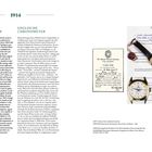 1914. Englisch: Chronometer. Details zu Hans Wilsdorf und Kew Observatory. Links: Uhr und Zertifikat von 1914. Rechts: Zertifikat und Uhren.