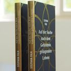 Buchcover von Stephan Falk: „Auf der Suche nach dem Geheimnis gelingenden Lebens“, mit goldenen Mustern.