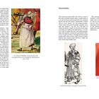 Texte: "Accessories", "81) Albrecht Altdorfer", "82) Erhard Schoen", "83) Circle Bernhard Strigel". Links: Eine Frau in Renaissance-Kleidung. Rechts: Eine Zeichnung der Frau und ein gelber Beutel.