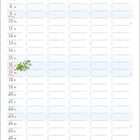 Mai-Kalender, Feiertage markiert: 1. Maifeiertag, 6. Christi Himmelfahrt, 9. Muttertag, 16./17. Pfingsten, 27. Fronleichnam. Illustration mit Leuchtturm, Schafen und Vögeln.