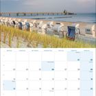 Kalender für Mai 2027. Feiertage: Maifeiertag (1.), Christi Himmelfahrt (6.), Muttertag (9.), Pfingsten (17.). Strandkörbe am Strand.