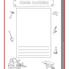 „Vorlage für ein Portfolio oder Ich-Buch der Kinder“, „Unser Bauwerk“, „kaum Vorbereitungszeit“. Baugeräte-Illustrationen.