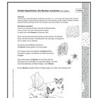 Überschrift: "einfach in den Alltag einzubauen". Text über Frühlingsblumen und ihre Entwicklung. Illustrationen von Blumen und Insekten.