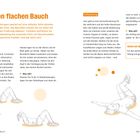 Text: "Für einen flachen Bauch", "Crunches", "Hüftdrehung". Illustration: Person macht Übungen auf einer Matte.