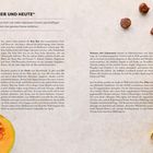 "HERBST BEI ‚HIER UND HEUTE' Die Natur beschenkt uns jetzt reich mit intensiven Farben und kräftigen Aromen." Links unten ein Kürbis, rechts Nüsse und Pilze.