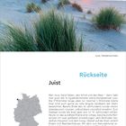 "Vorderseite 24. März Mittwoch. Rückseite Juist, Niedersachsen. Stranddünen bei Sonnenuntergang. Text über Juist."