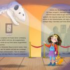 Texte beschreiben ein Museumsszenario mit einer Junghexe, einem ausgestorbenen Riesenskelett und einem Hexenkompass.