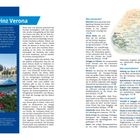 "Provincz Verona" steht oben links. Enthält einen Abschnitt über Verona mit Sehenswürdigkeiten, Karte rechts. Unten: Bild von Booten, Blumen.