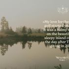 "Meine Liebe zum Golf begann vor Jahren [...] auf der Insel Kauai, am Tag nach Thanksgiving 2018." Landschaft mit See.