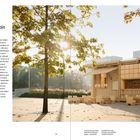 "Hangzhou's Grain Sack Bakery" steht auf der linken Seite. Rechts ist eine moderne, hölzerne Bäckerei mit Sonnenlicht.