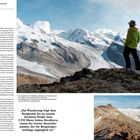 Über diesen Trail: Strecke 9,1 km, Dauer 5 bis 6 Stunden, Gesamthöhenmeter 764 m, Schwierigkeit anspruchsvoll. Mann in gelbem Anorak steht auf einem Berg und blickt zu schneebedeckten Gipfeln in den Schweizer Alpen.