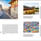 Links: "SEOUL – SÜDKOREA, Modernität trifft Geschichte", Bild zeigt traditionelle Straße. Rechts: "GYEONGJU" und "BUSAN".