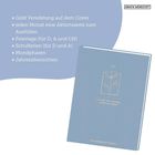 Goldveredelung, Aktionsseiten, Feiertage, Schulferien, Mondphasen, Jahresübersichten. Ein blauer Dankbarkeitsplaner.