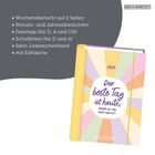 + Wochenübersicht, Feiertage, Satin-Lesezeichen. Ein bunter Kalender mit dem Titel: "Der beste Tag ist heute."