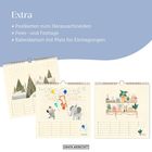 Extra: Postkarten, Feier- und Festtage, Kalendarium. Drei Kalenderblätter mit Illustrationen von Tieren und Pflanzen.