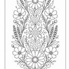Eine detaillierte Illustration von Blumen mit Mustern, darunter große Blüten und Blattverzierungen.