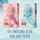 "Ich vermisse mich" und "Ich brauche mich" von Jule Pieper. Weibliche Silhouetten, bunte Aquarellhintergründe.