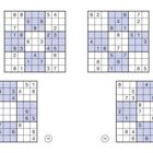 Sudoku-Rätsel: Vier quadratische Sudoku-Puzzles, nummeriert 13 bis 16, mit blau markierten Bereichen.