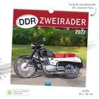 Kalender "DDR Zweiräder 2027", Technik-Wandkalender für Fans, eine klassische schwarze und weiße Motorrad mit Beiwagen.