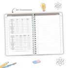 "Mit Ferienterminen" steht über einem geöffneten Kalender mit zwei Spalten. Illustrationen von Stift, Glühbirne und Atom.