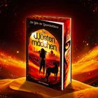 Buchtitel: „Das Wüstenmädchen“. Eine Frau mit Gepard in einer orangefarbenen Wüstenlandschaft vor rötlichem Himmel.