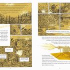 Texte: "Tolkien war Melder...", "TWEEEEEEEET", "Um zwei Uhr...", "Überall Tote.", "Wie Puppen...", "Zerschmettert...", "In den schlammigen...", "Anders als versprochen...", "Nach fünfzig Stunden..."

Illustration: Szenen von Soldaten im Ersten Weltkrieg, Schützengräben, Explosionen und Maschinengewehr.