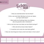 "Schätz mal!" Logo oben. Fragen zu Katzenwissen. Tabellenüberschriften: Name, Punkte. Hintergrund in Lila gehalten.