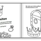 "Mitmach-Seiten" und "Wer oder was ist dein größter Schatz?" mit Kronen, Schatztruhe, Münzen und Ring als Illustrationen.