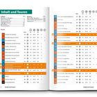 Inhalt und Touren. Links Tourenliste mit Seitenzahlen und Distanzen. Orange Markierungen heben Besonderheiten hervor.