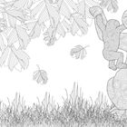 Illustration: Ein großer Affe hält ein Affenbaby hoch. Über ihnen Laubblätter, unten Gras. Beide Affen haben ein Musterdesign.