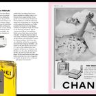 „Die Revolution der Aldehyde“ und „CHANEL“ sind zentrale Texte. Links ist eine Parfümflasche, rechts eine s/w Werbeanzeige.