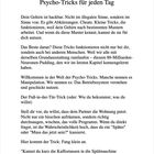 Kapitelüberschrift: "Psycho-Tricks für jeden Tag". Themen: Gehirntricks, Manipulation, Beispiel: Fuß-in-der-Tür-Technik.
