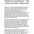 Text: "Ernährung als Jungbrunnen – Was Körper und Zellen wirklich nährt." Es geht um Ernährung und Gesundheit.