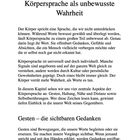 3 Körpersprache als unbewusste Wahrheit

Der Text erklärt die Rolle der Körpersprache als Ausdrucksmittel. Gesten, Haltung, Nähe und Distanz werden thematisiert.