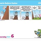 Pearls Before Swine 2027. Thursday May 6. "Oh, great wise ass, please share..."—zwei Tiere diskutieren Ehrlichkeit auf einer Klippe.