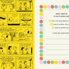 Links: Comic-Strips mit Sprechblasen und Figuren in Gesprächen. Rechts: Liste mit Lebenswunschoptionen zum Ankreuzen.