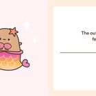 "The outfit that makes you feel fabulous is". Zwei niedliche Figuren: einer als Matrose, einer als Meerjungfrau verkleidet.