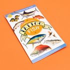 "Temporary Tattoos That Teach", "The Perfect Catch of Tattoo Fish", Fischillustrationen auf orangenem Hintergrund.