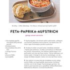 FETA-PAPRIKA-AUFSTRICH: Rezept mit Paprika, Schafskäse, Knoblauch, Thymian. Bild zeigt Aufstrich in Schale mit Brot auf Teller.
