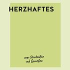 HERZHAFTES, darunter: zum Reinbeißen und Genießen. Einfache Gestaltung auf hellgrünem Hintergrund.