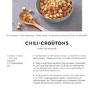 CHILI-CRÔUTONS, scharf und knusprig. Rezept und Zubereitungshinweise, Brot in Schale und auf Löffel.