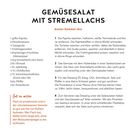 Gemüsesalat mit Stremellachs: Zutatenliste, Zubereitungsschritte und Hinweis, dass Fisch proteinreich und kohlenhydratarm ist.