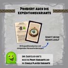"Probiert auch die Expeditionsvariante", "Schafft ihr das nächste Level?", "20 Expeditionskarten", Illustration mit Kompass.