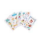 Illustration mit Kindern, die Sportarten ausüben: Fahrradfahren, Tanzen, Eislaufen, Fußball, Baseball, Football.