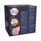 "Meine erste Bau­stein­welt Ferkel­stall Kalle" - Ein Bau­kasten aus RE-Wood® mit 12 Teilen, inkl. 3 Schweine. Verspielte Illustration eines Schweins.