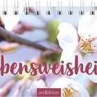 "WOCHENPLANER 2027 Lebensweisheiten" in fließendem Text auf Kirschblütenhintergrund mit Spiralbindung oben.